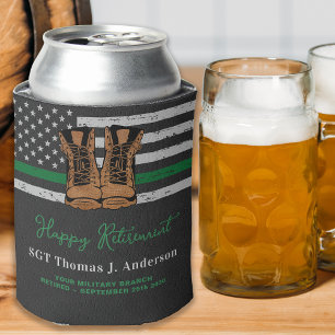 Military Retirement Leather Thin Green Line Army Can Cooler