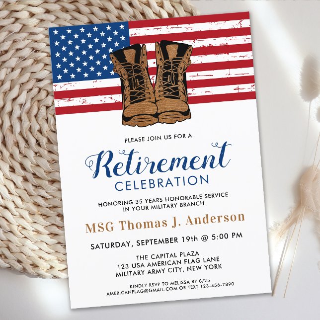Military Retirement Party Army Boots American Flag Invitation (Creator Uploaded)
