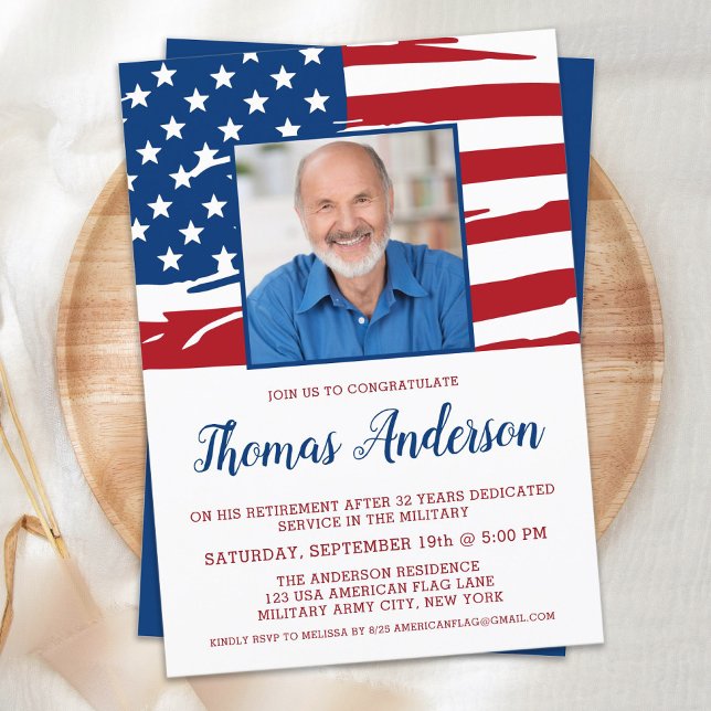 Military Retirement Party Custom Photo USA Flag    Invitation (Creator Uploaded)
