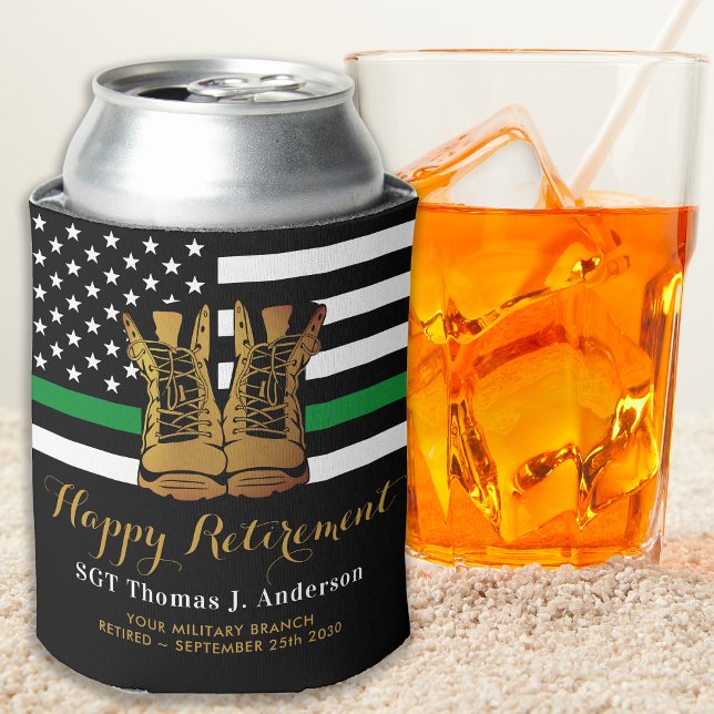 Military Retirement Personalised Thin Green Line  Can Cooler (Creator Uploaded)