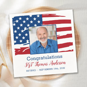 Military Retirement Photo Patriotic American Flag Napkin