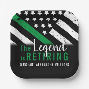 Military Retirement Thin Green Line Flag Army Paper Plate