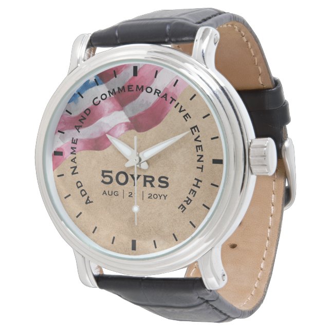 Military Retirement Us Flag Commemorative Keepsake Watch (Angled)