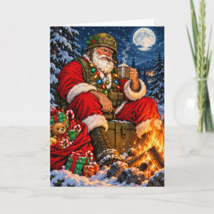 Military Santa Soldier Campfire Christmas Holiday Card