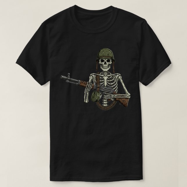 Military Skeleton with a Gun T-Shirt (Design Front)