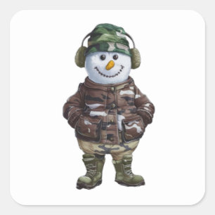 Military Snowman Square Sticker