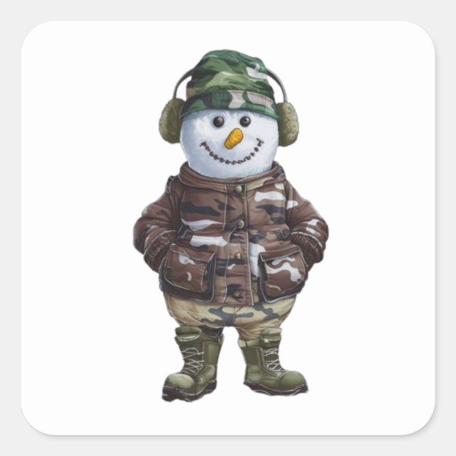 Military Snowman Square Sticker (Front)