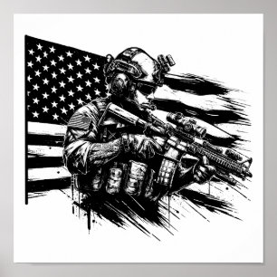 Military Soldier American USA Flag Patriotic Art Poster