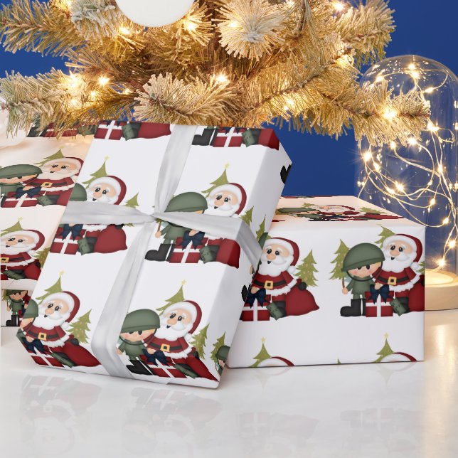Military Soldier and Santa Claus Christmas Custom Wrapping Paper (Holidays)