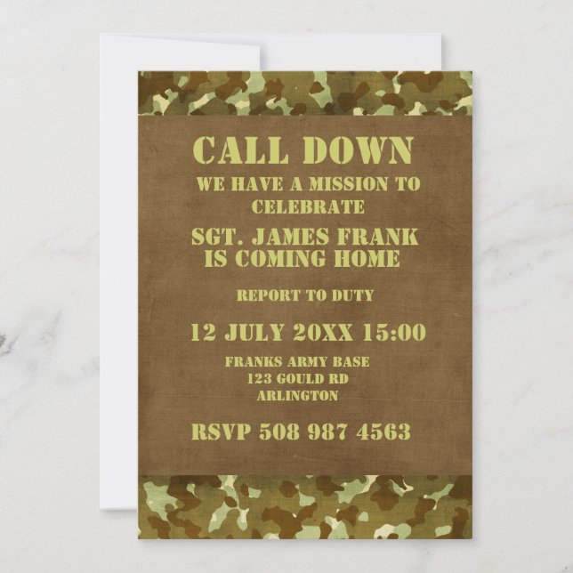 military soldier coming home invitation (Front)