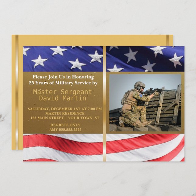 Military Soldier Retirement Party Photo Invitation (Front/Back)