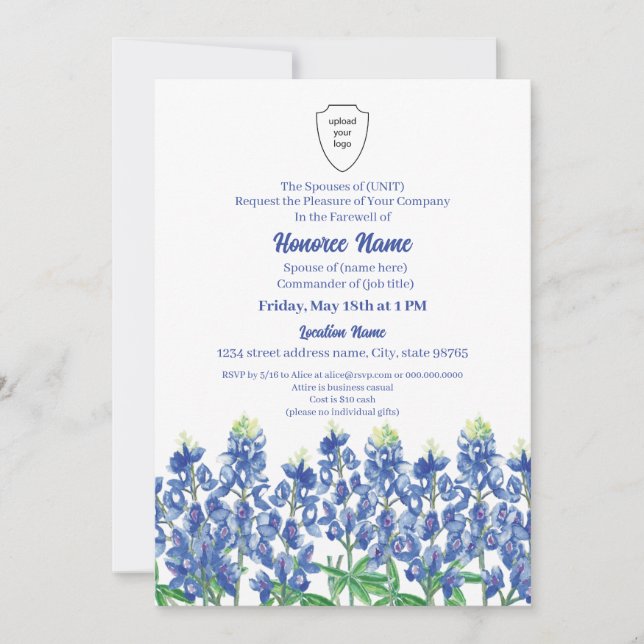 Military Spouse Farewell Bluebonnet Digital Invitation (Front)