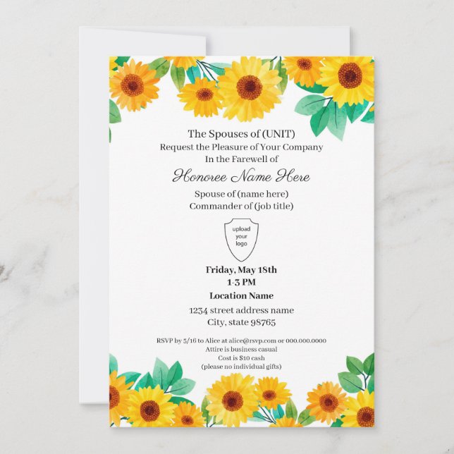 Military Spouse Farewell Sunflower Download Invitation (Front)