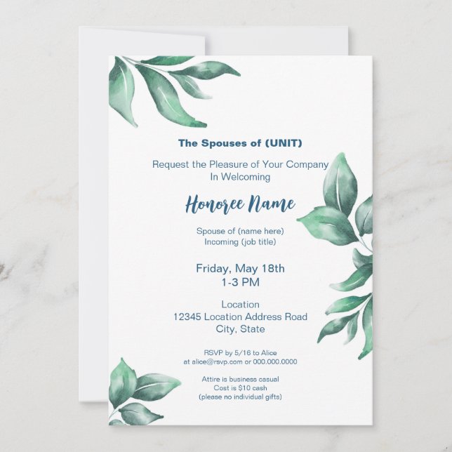 Military Spouse Greenery Digital Welcome  Invitation (Front)