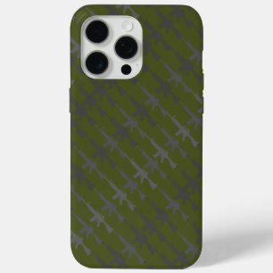 Military Style Gun Camouflage Army Green B/W Font iPhone 15 Pro Max Case
