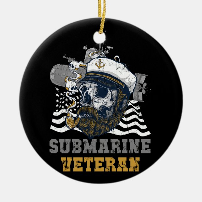 Military Submarine Veteran Submariner Skull Captai Ceramic Ornament (Front)
