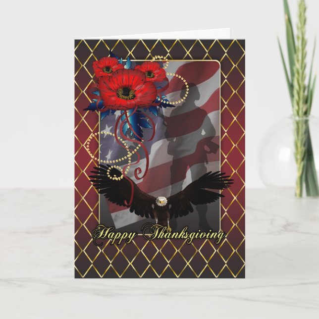 Military Thankgving Card - Poppies Soldier USA Fla (Front)