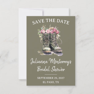 Military Themed Save the Date, Boots, Floral, Army Invitation