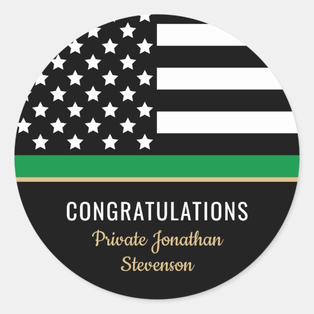Military Thin Green Line American Flag Congrats Classic Round Sticker (Front)