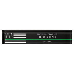 Military Thin Green Line American Flag Monogram Nameplate