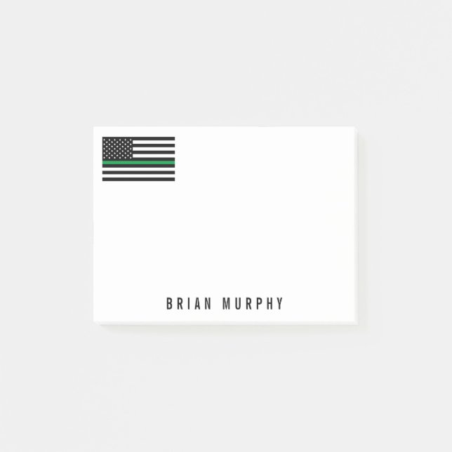 Military Thin Green Line American Flag Name 4 x 3 Post-it Notes (Front)