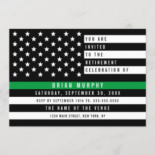 Military Thin Green Line American Flag Retirement Invitation
