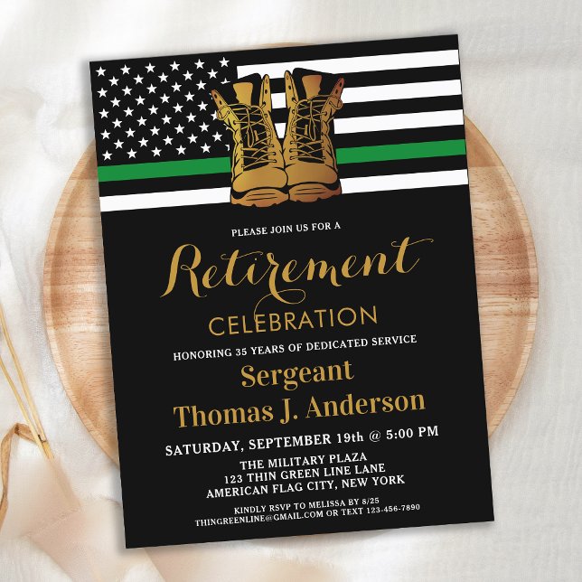 Military Thin Green Line Boots Retirement Party Postcard (Creator Uploaded)