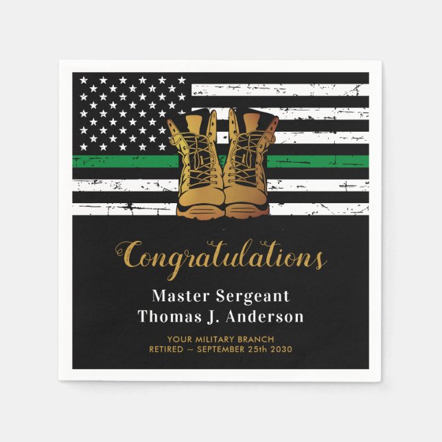 Military Thin Green Line Flag Soldier Retirement Napkin (Front)