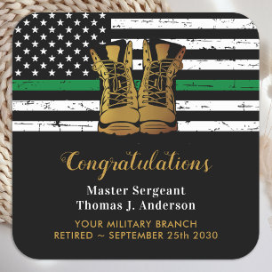 Military Thin Green Line Flag Soldier Retirement Square Sticker