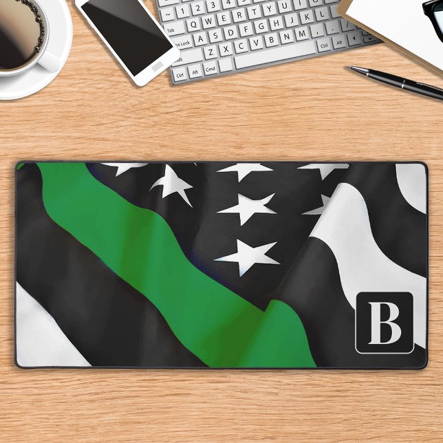 Military Thin Green Line Personalised Monogram Desk Mat (Creator Uploaded)