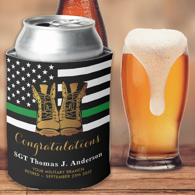 Military Thin Green Line Personalised Retirement  Can Cooler (Creator Uploaded)