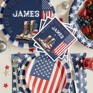 Military US Flag Boots BLUE Going Away Party Napkin