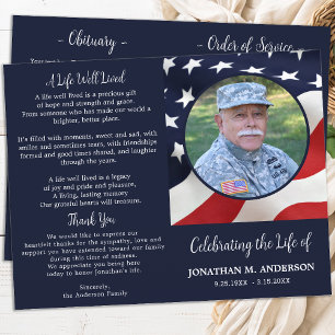 Military US Flag Veteran Budget Funeral Program