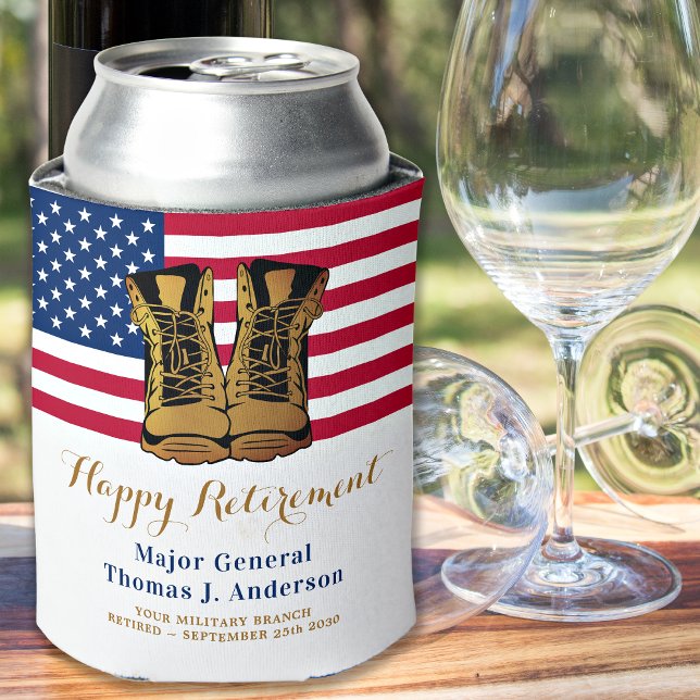 Military USA American Flag Boots Retirement Party  Can Cooler (Creator Uploaded)