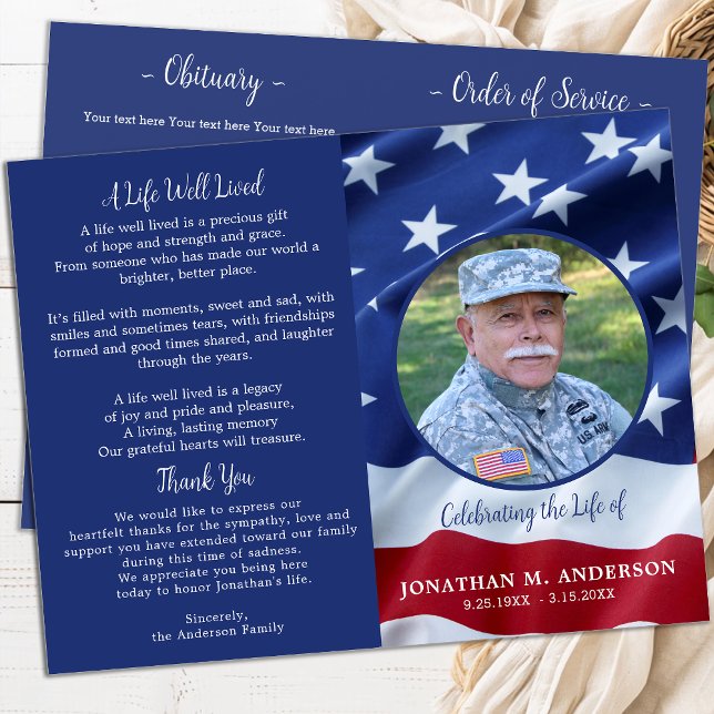 Military USA Flag Celebration Life Funeral Program (Creator Uploaded)
