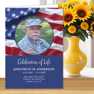Military USA Flag Celebration of Life Funeral  Program