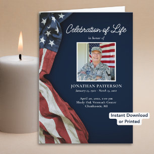 Military, USA Flag, Downloadable Funeral Program