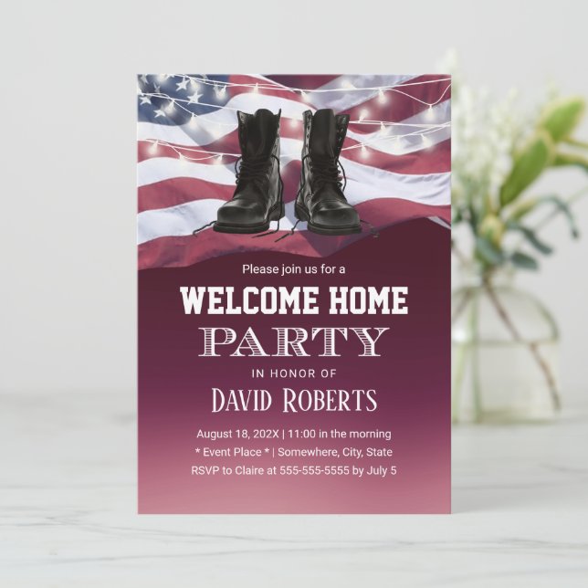 Military USA Flag Solider Homecoming Welcome Home Invitation (Standing Front)