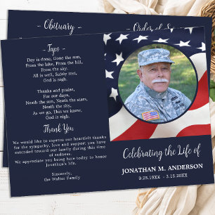 Military USA Flag Veteran Budget Funeral Program