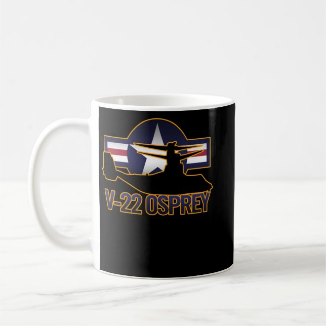 Military V22 Osprey Aircraft Silhouette with USA R Coffee Mug (Left)