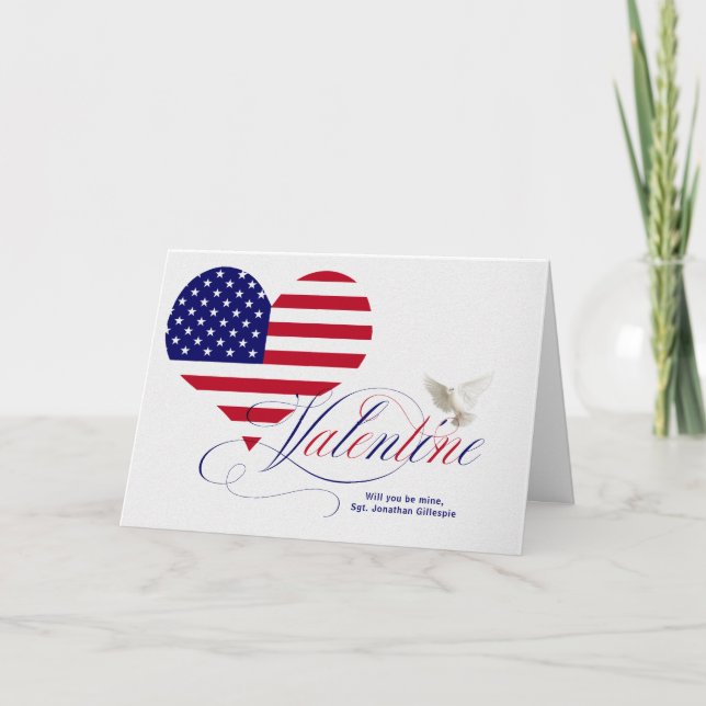 Military Valentine's Day American Flag Heart Holiday Card (Front)