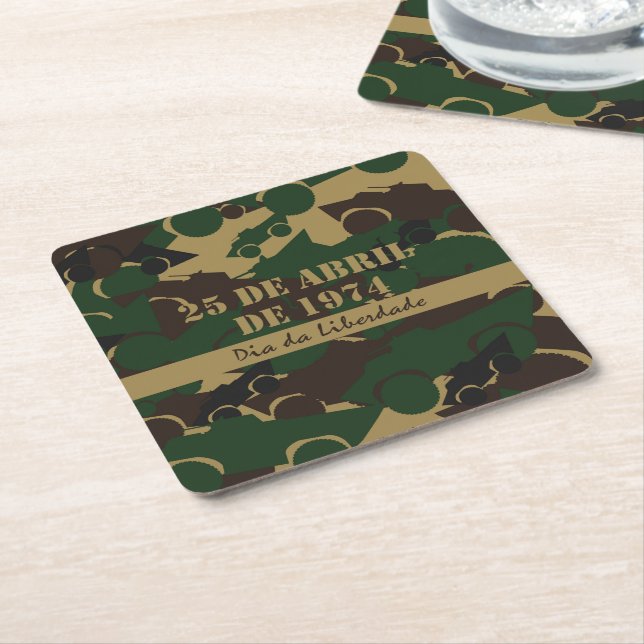 Military vehicle camouflage pattern square paper coaster (Angled)