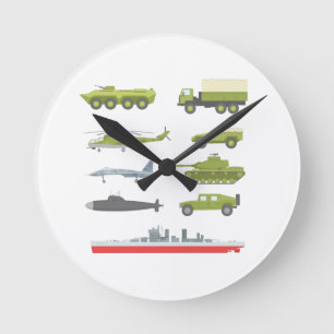 Military Vehicles Silhouette Pattern Tactical Wall Round Clock