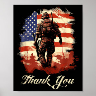 Military Veteran American Flag Thank Memorial Day Poster