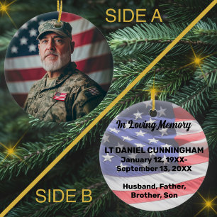 Military Veteran Memorial Custom Photo and Text Ceramic Ornament