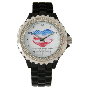 *~* Military Veteran Red White Blue Heart Flag Watch