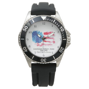*~* Military Veteran Red White Blue US Flag Watch