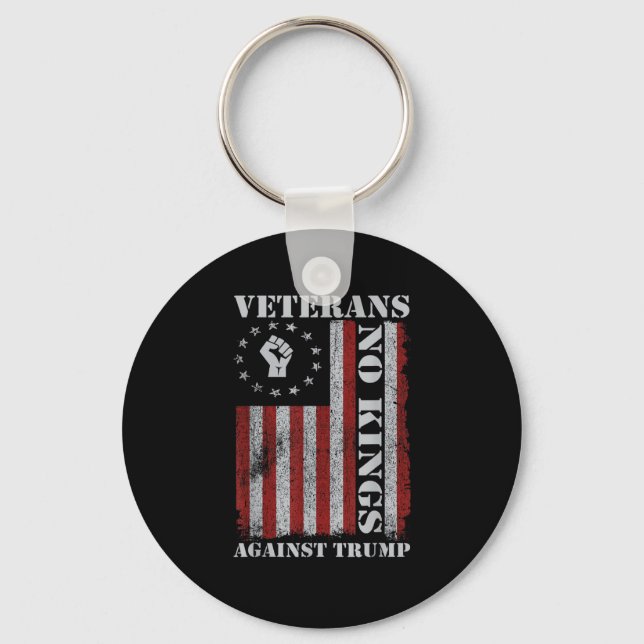 Military Veterans Protest USA Flag No Kings Americ Key Ring (Front)