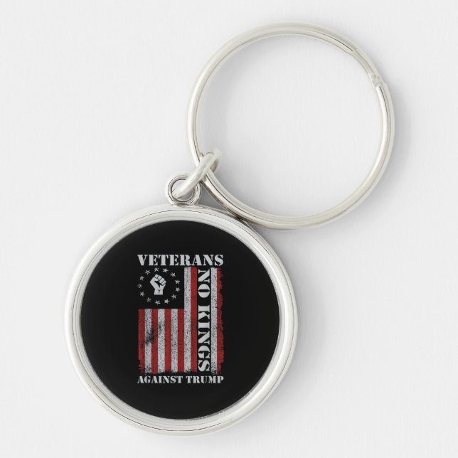 Military Veterans Protest USA Flag No Kings Americ Key Ring (Front)