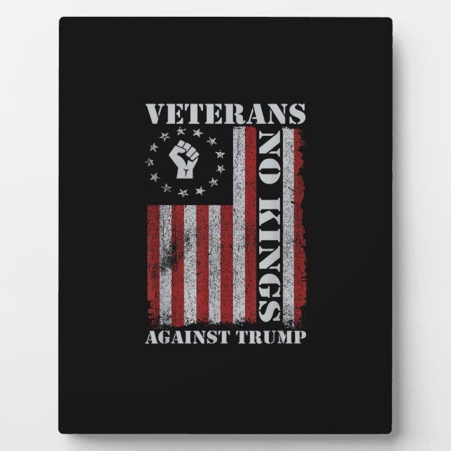 Military Veterans Protest USA Flag No Kings Americ Plaque (Front)